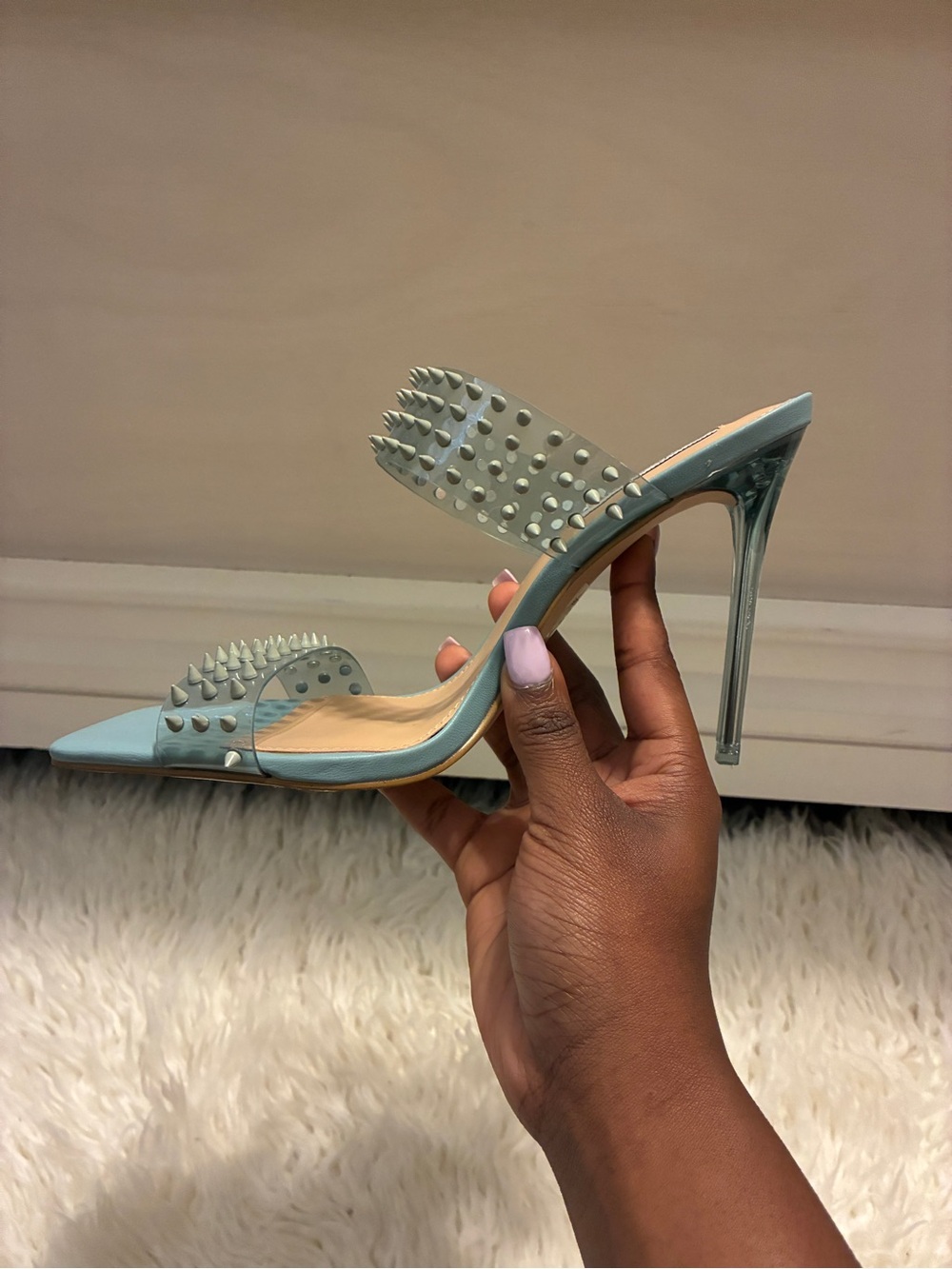 Steve Madden Studded Pale Blue High Heel Slide Sandals